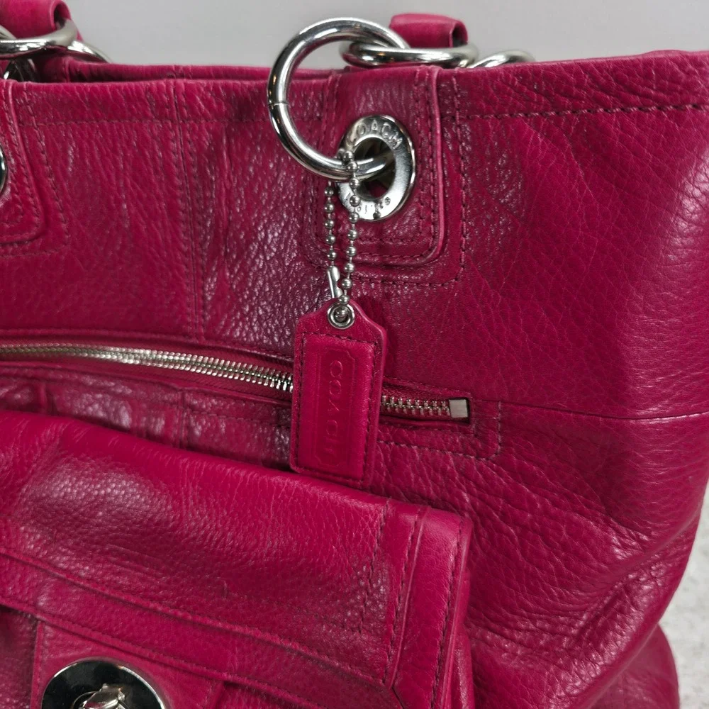 Coach Kristin Magenta Pink Leather Tote Shoulder Bag F15694 Silver Hardware